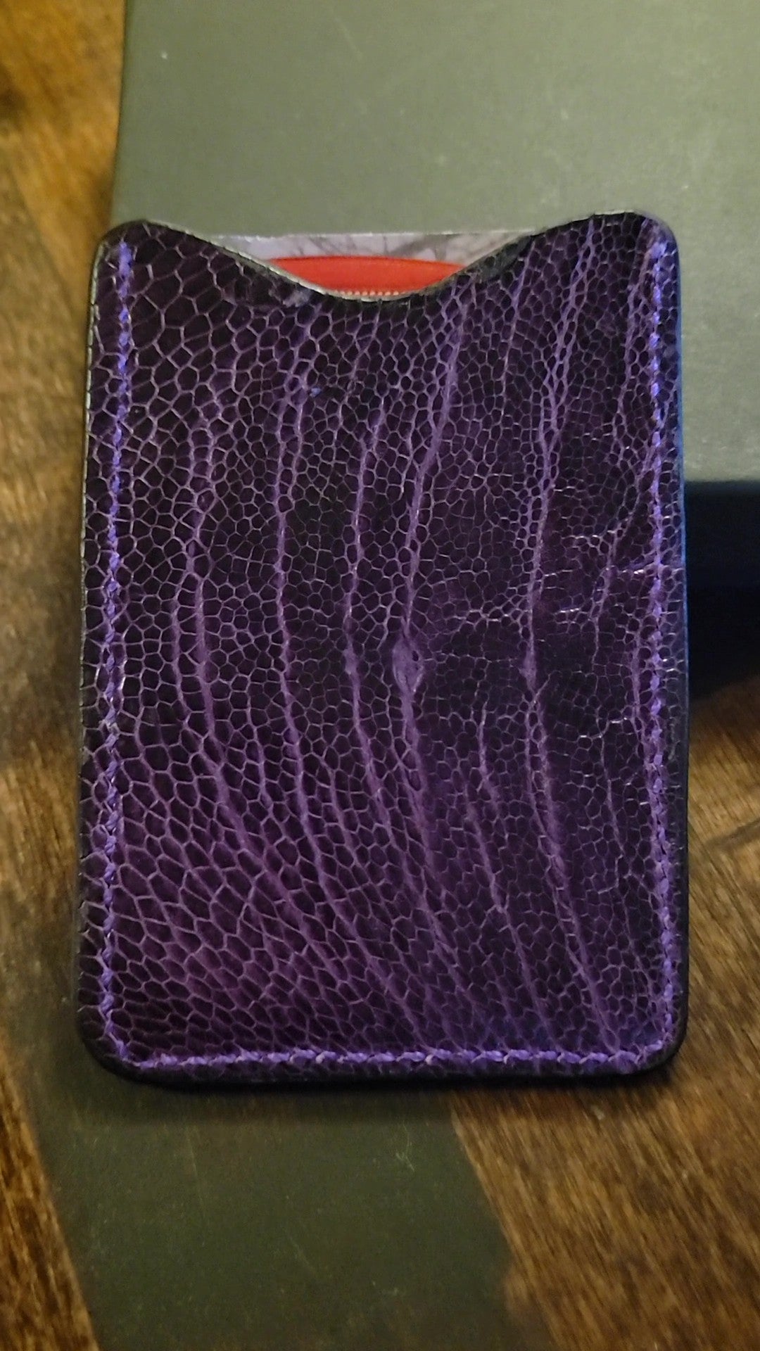 π Purple Ostrich Leg Leather Card Holder by Slickbald β Exotic Texture, Artisan Precision