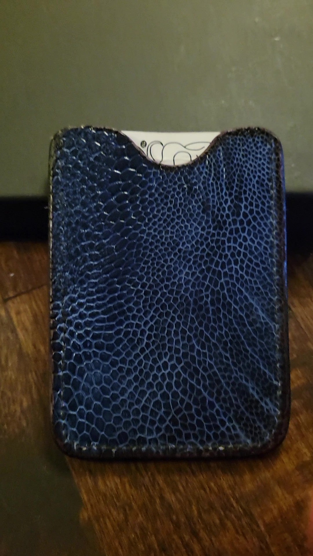 🦋 Pocket Money and Card Holder – Butterfly Carved Leather with Blue Ostrich Leg Skin
