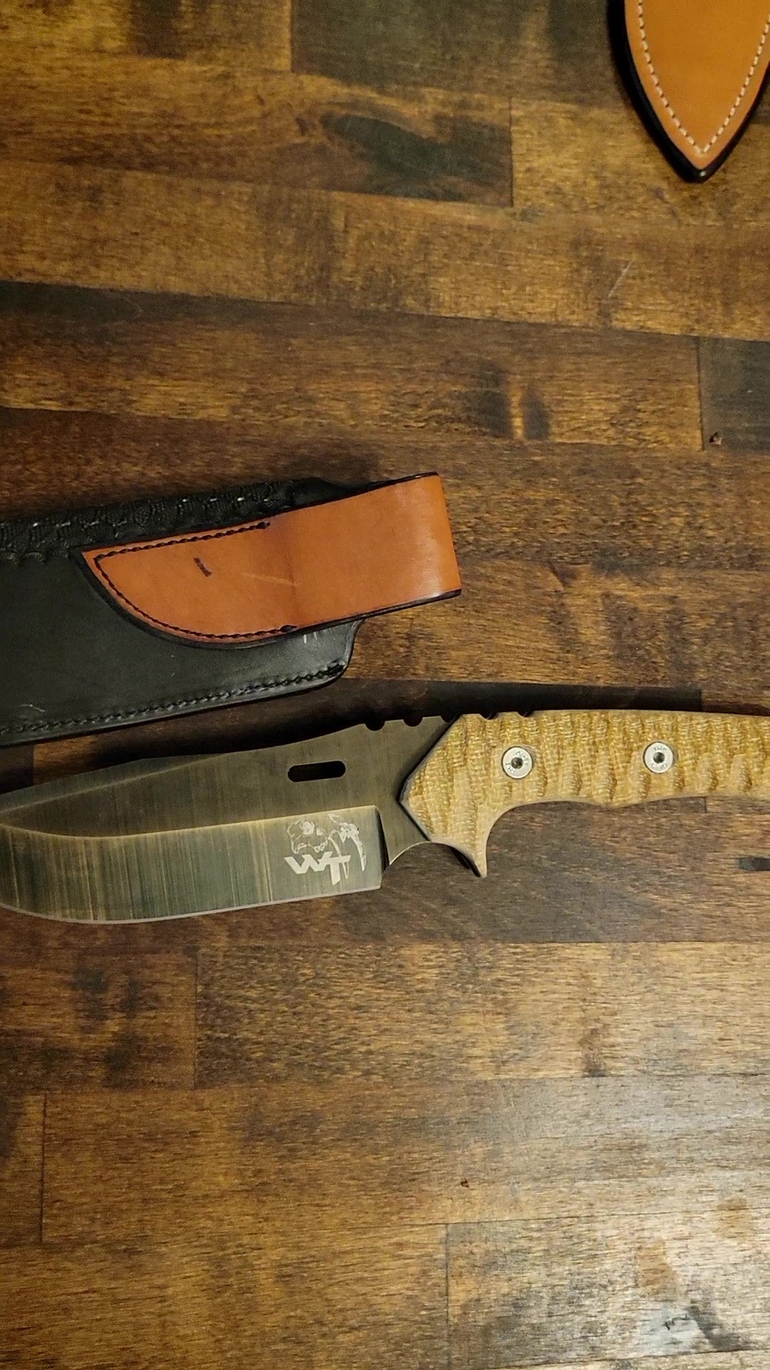 🖤 Primitive Wanderer Knife with Micarta Handle & Rare Black Tooled Pebble Scale Sheath by Slickbald– Raw Edge, Refined Hide