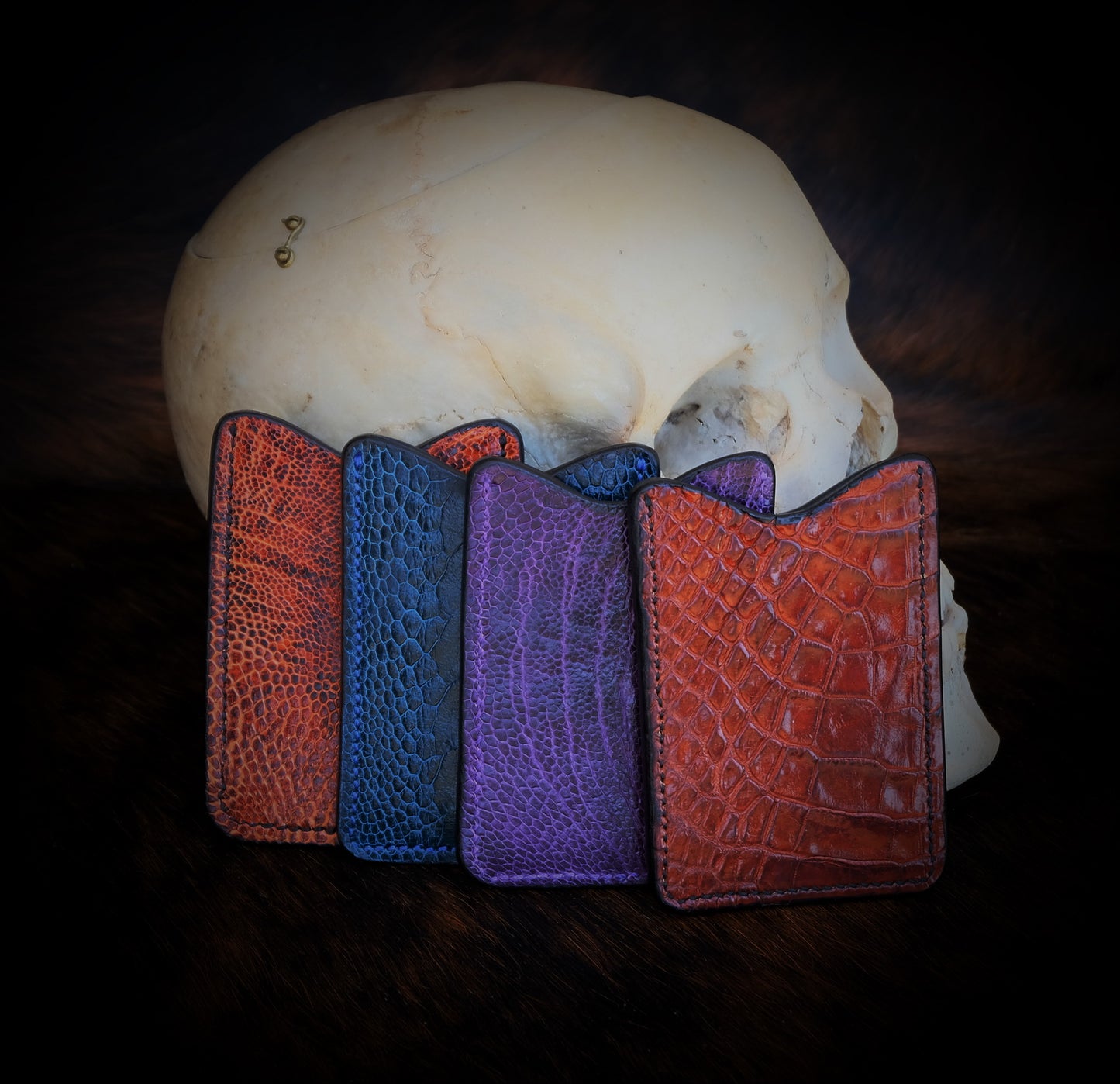 π Purple Ostrich Leg Leather Card Holder by Slickbald β Exotic Texture, Artisan Precision