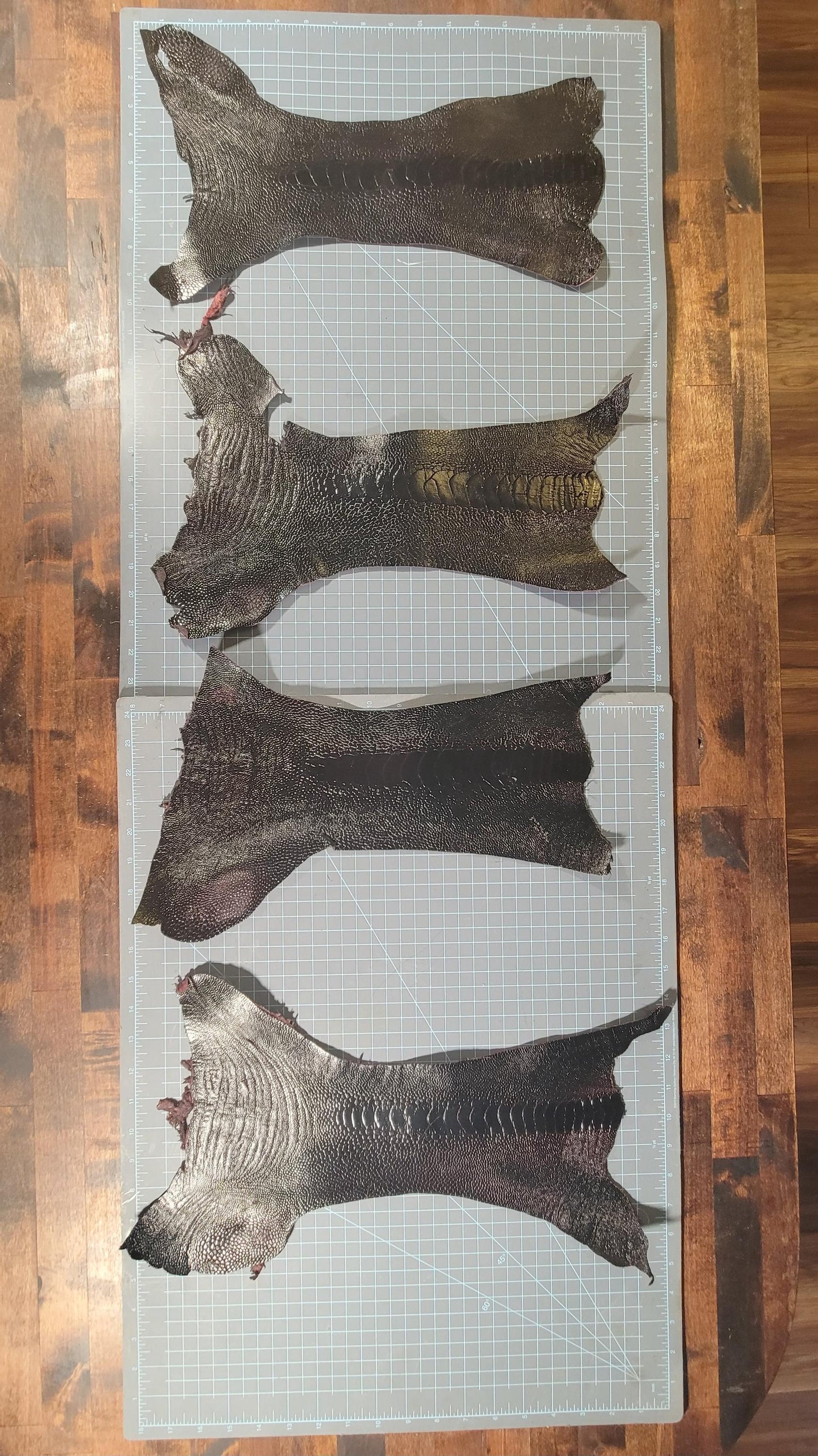 Black cherry color ostrich leg skins leather