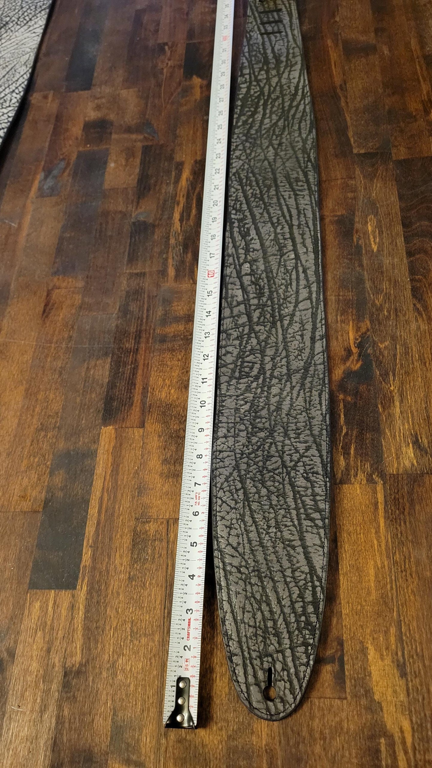 Exotic Dark Grey Wildebeest Premium Leather Guitar Strap – Handcrafted Animal Hide with Hermann Oak American Leather Lining Made in USA