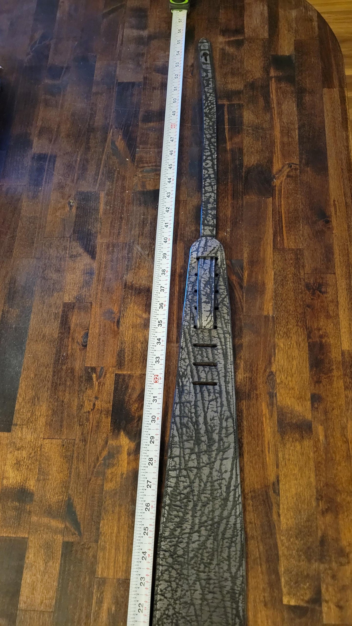 Exotic Dark Grey Wildebeest Premium Leather Guitar Strap – Handcrafted Animal Hide with Hermann Oak American Leather Lining Made in USA