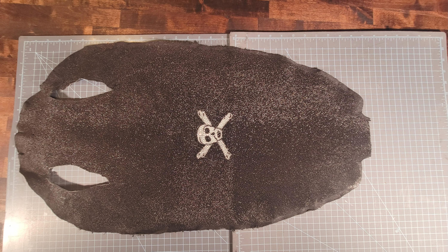 Large Exotic Stingray Leather Hide – Jolly Roger Pirate Skull – Tanned, Durable, Textured – Great for Wallets, Belts, Crafts
