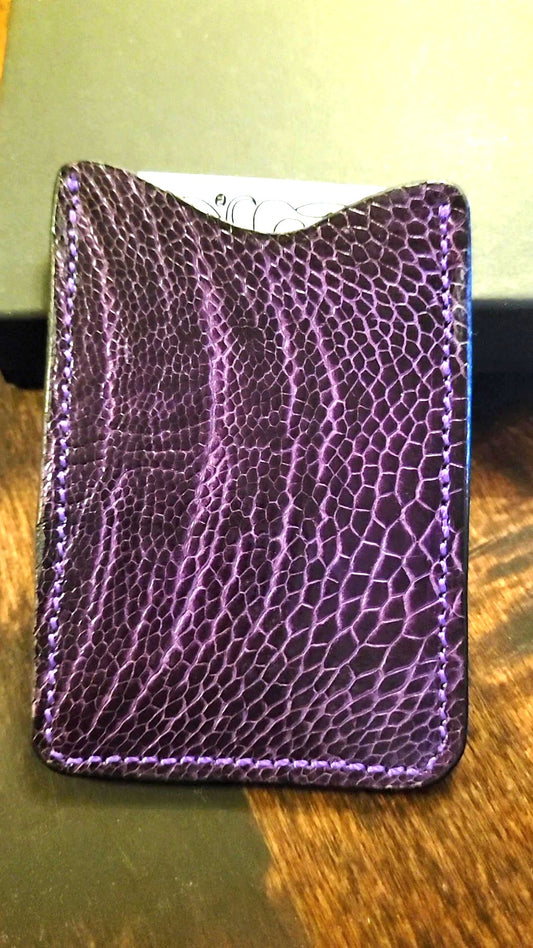 💜 Purple Ostrich Leg Leather Card Holder by Slickbald – Exotic Texture, Artisan Precision
