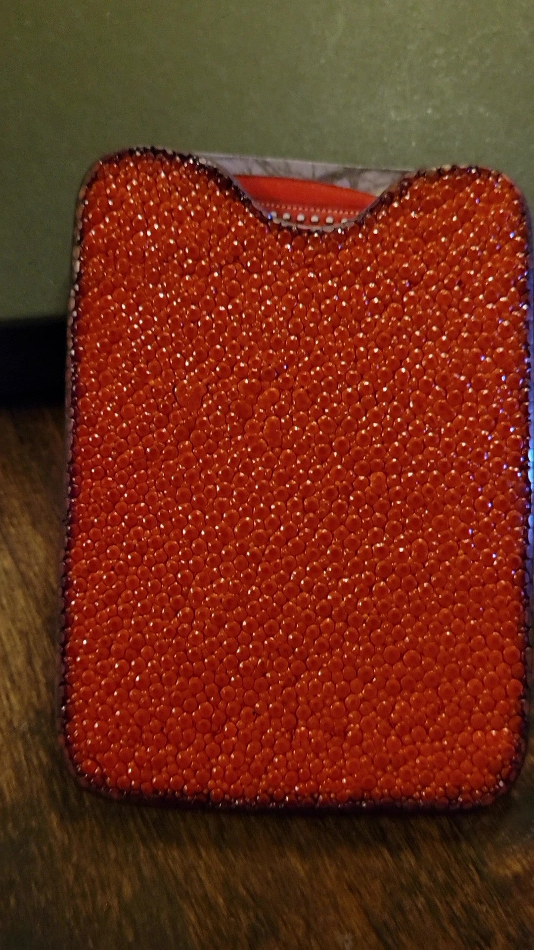 🧡 Pocket Money and Card Holder – Carved Leather Inlay with Orange Mohave Turquoise & Orange Stingray Leather