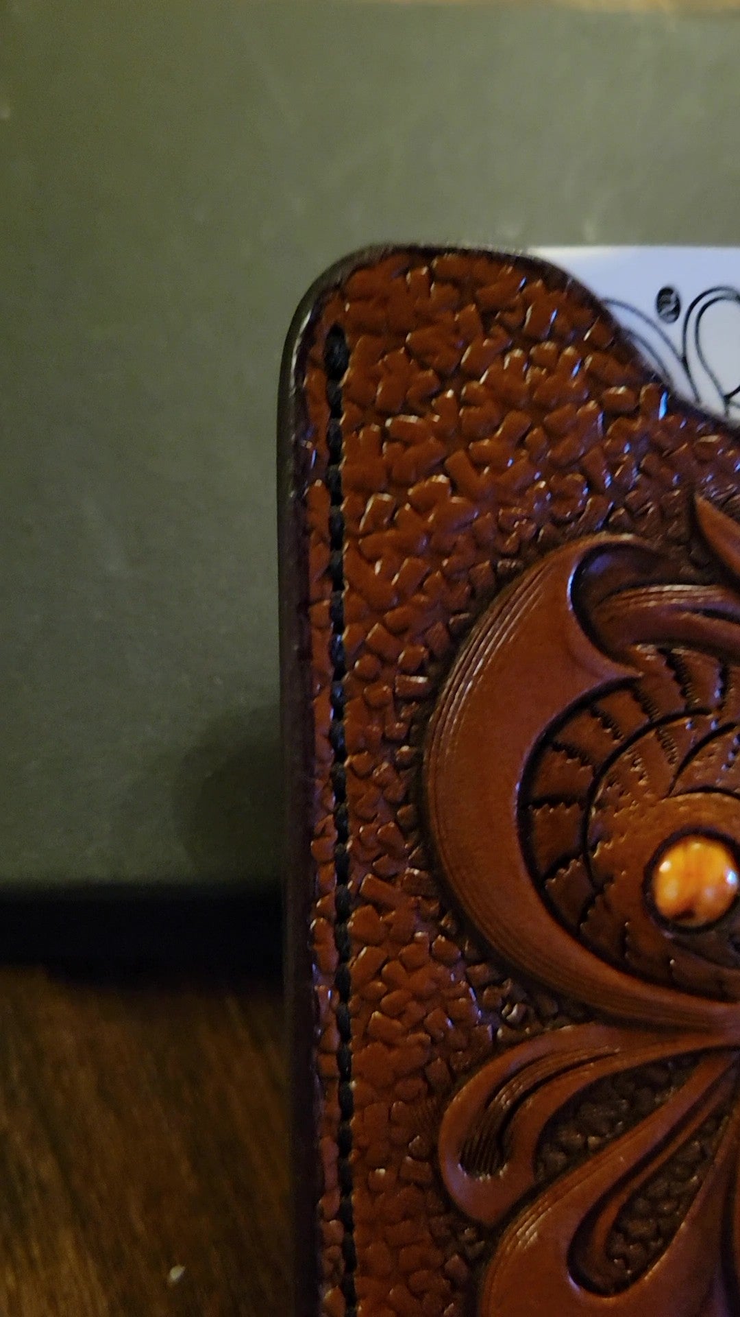 🧡 Pocket Money and Card Holder – Carved Leather Inlay with Orange Mohave Turquoise & Orange Stingray Leather