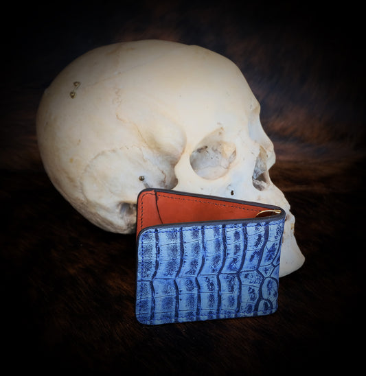 🐊 Billfold – Denim-Colored Crocodile Leather with Money Clip