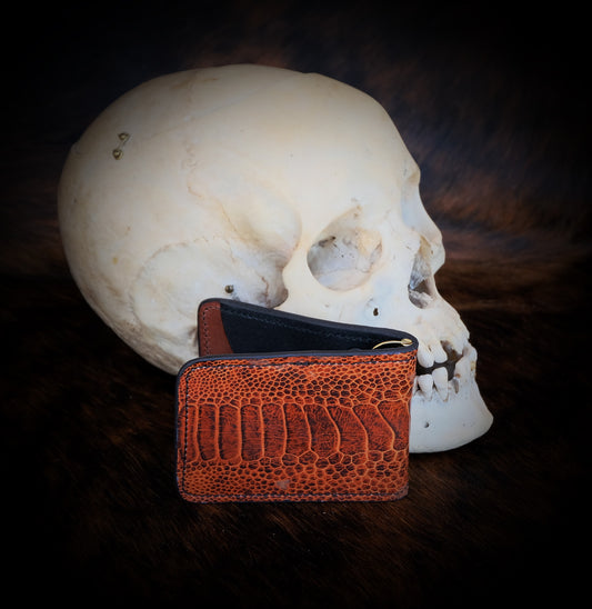 🟤 Premium Western Bi-Fold Billfold – Brown Ostrich Leg Leather Gift Handmade Brown Bifold Wallet – Slim Profile, Artisan Stitching