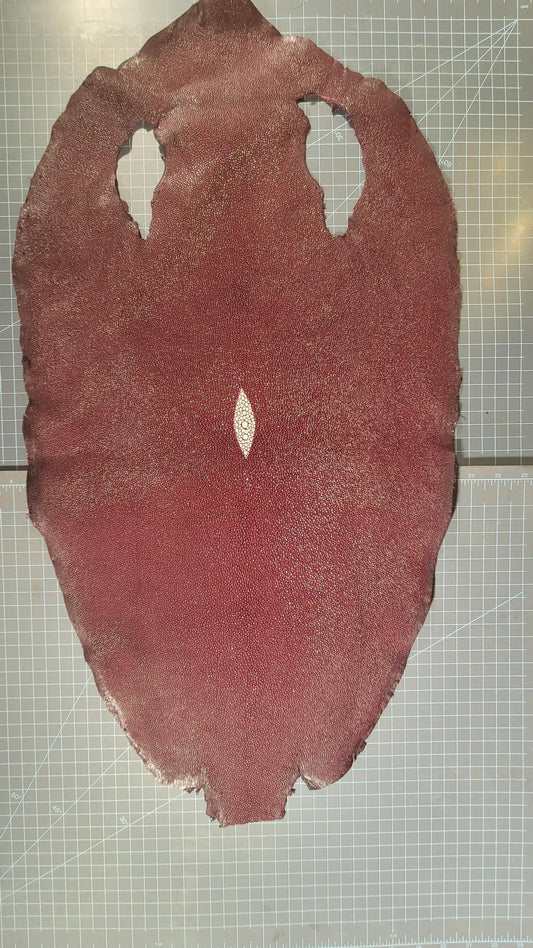Large Burgundy Stingray Leather Hide – Tanned Exotic Skin – Durable, Textured, Pebbled – Great for Wallets, Belts, Sheaths, Bags, and Crafts