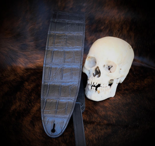 Luxury Black American Alligator Guitar Strap – Ethically Sourced, Master-Crafted Luxury for Musicians Premium Gift Reptile Made in America